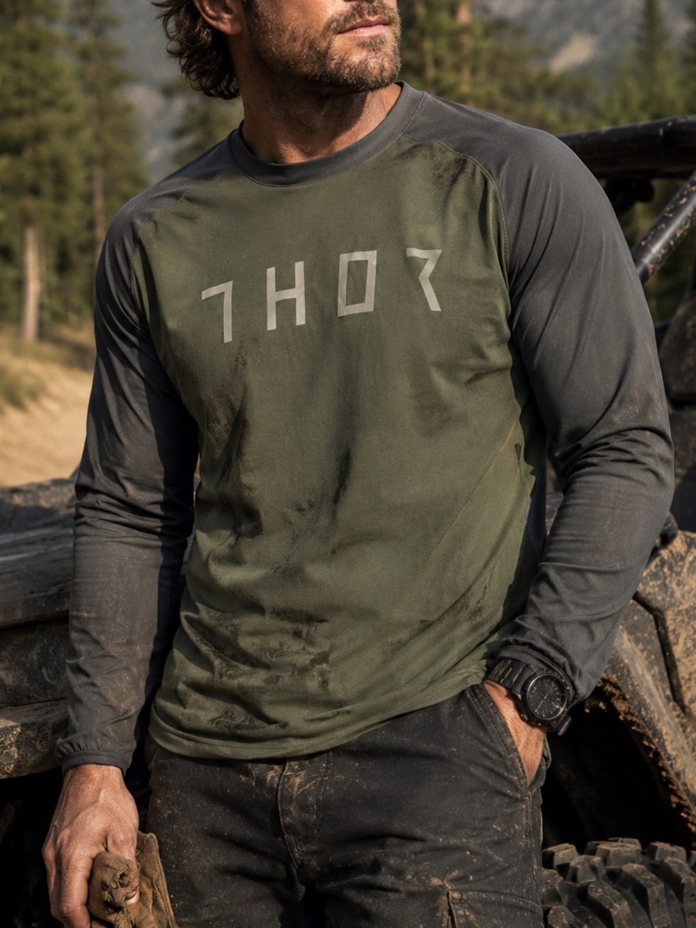 Thor Motocross Terrain Jersey Men’s 3X Olive Gray Long Sleeve Off Road Riding